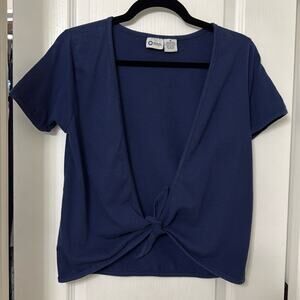 Stitch trend navy blue front tie top size M